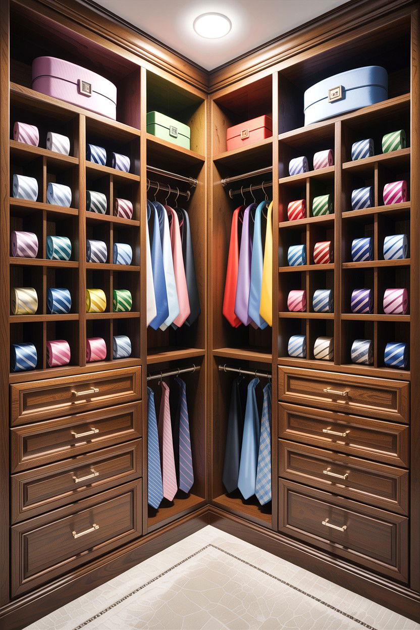 Custom Closet Tie Shelving - 30 bedroom tie storage ideas