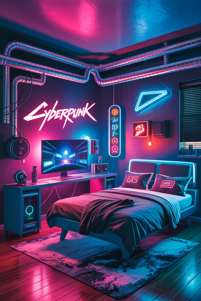 Cyberpunk Style Gaming Bedroom - 30 gaming bedroom ideas