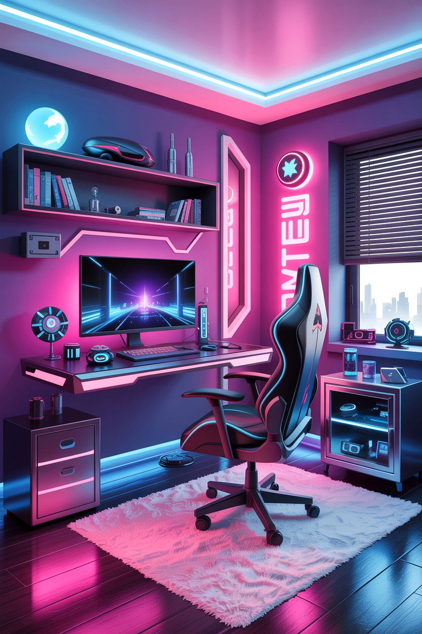 Cyberpunk neon bedroom - 30 anime bedroom ideas