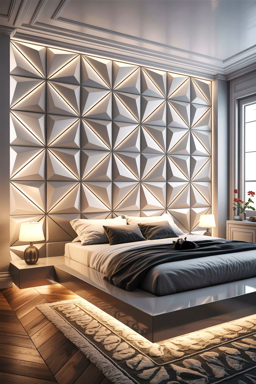 D Geometric Wall Panel - 30 bedroom geometric wall designs