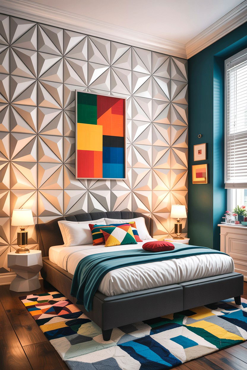 D geometric wall panels - 30 bedroom textured walls