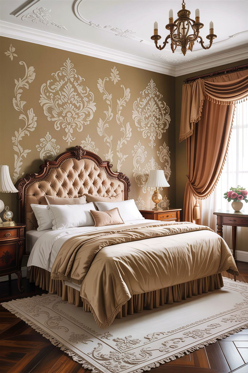 Damask wall stencil - 30 bedroom wall stencils