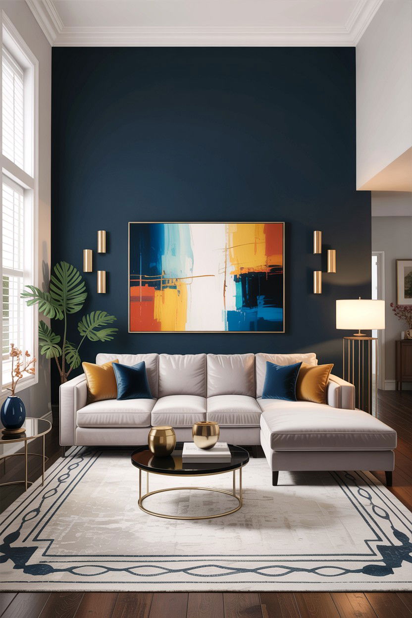 Dark Accent Wall - 30 high ceiling living room ideas