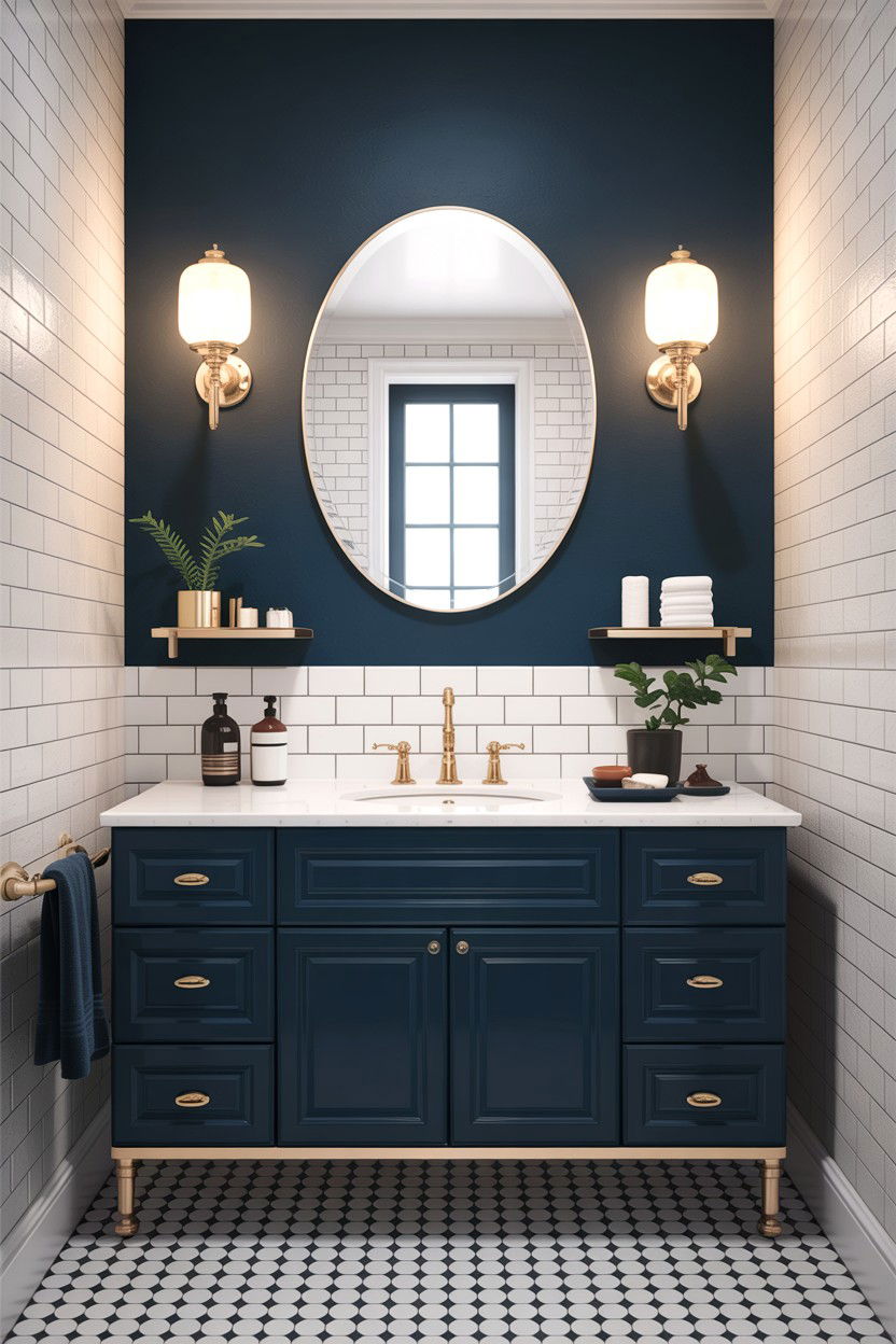 Dark Blue Accent Bathroom - 30 Hampton bathroom ideas