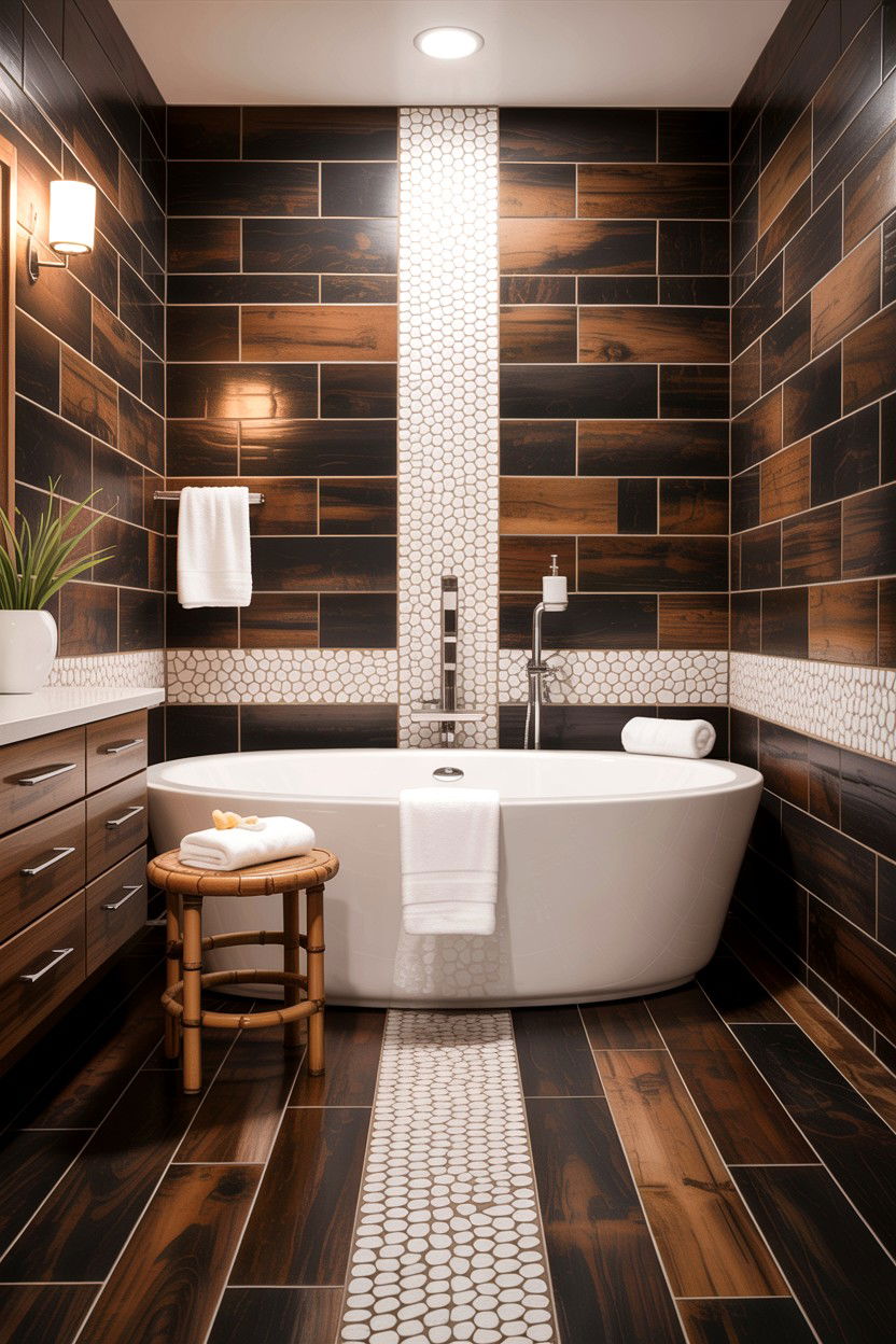 Dark Brown Wood Look Tile White Grout - 30 contrasting grout bathroom ideas