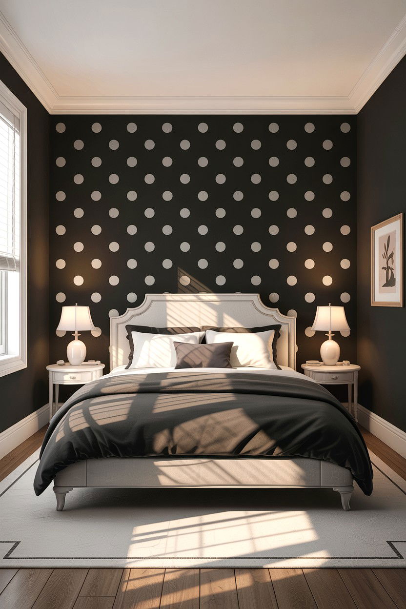 Dark Charcoal Polka Dot Bedroom - 30 bedroom polka dot walls