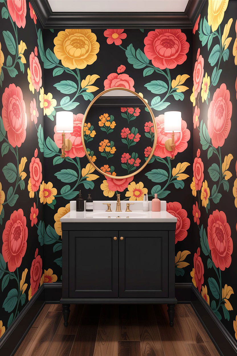 Dark Floral Bathroom - 30 colorful bathroom ideas