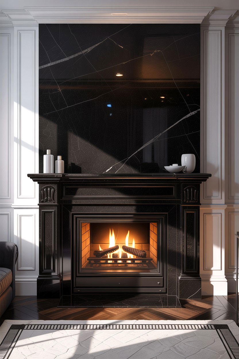 Dark Granite Surround - 30 living room fireplace surround ideas