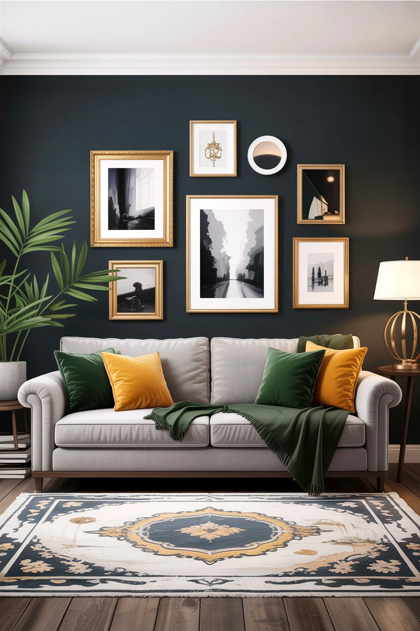 Dark Gray Accent Wall - 30 dark academia living room ideas