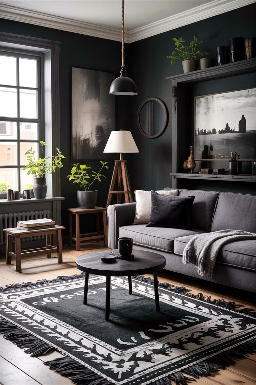 Dark Gray And Black Rustic Living Room - 30 rustic black living room ideas