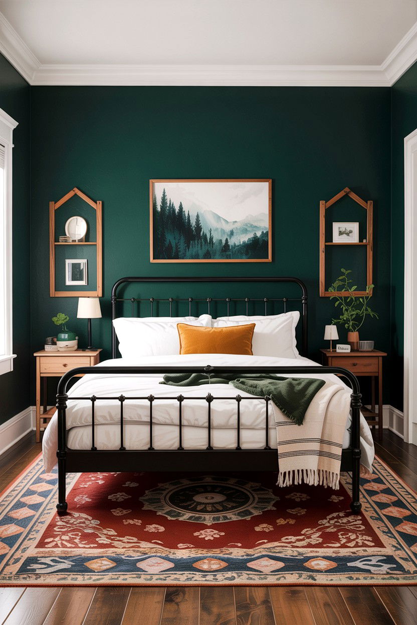 Dark Green Accent - 30 fixer upper bedroom ideas