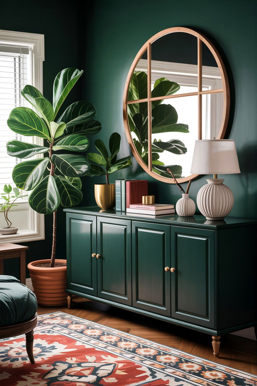 Dark Green Credenza - 30 living room credenza ideas
