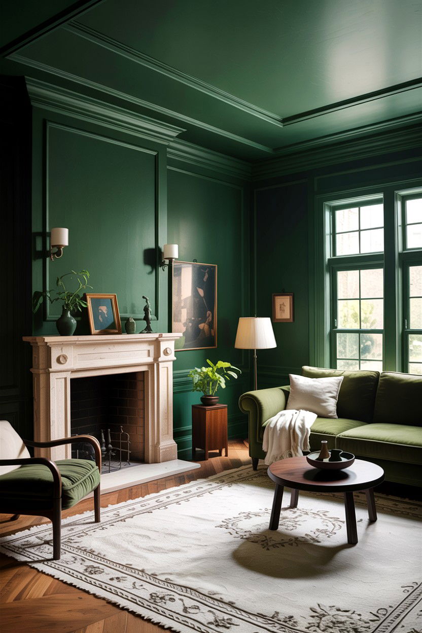 Dark Green Moody Living Room - 30 traditional green living room ideas