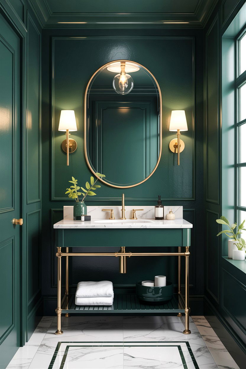 Dark Green Powder Room - 30 downstairs bathroom ideas