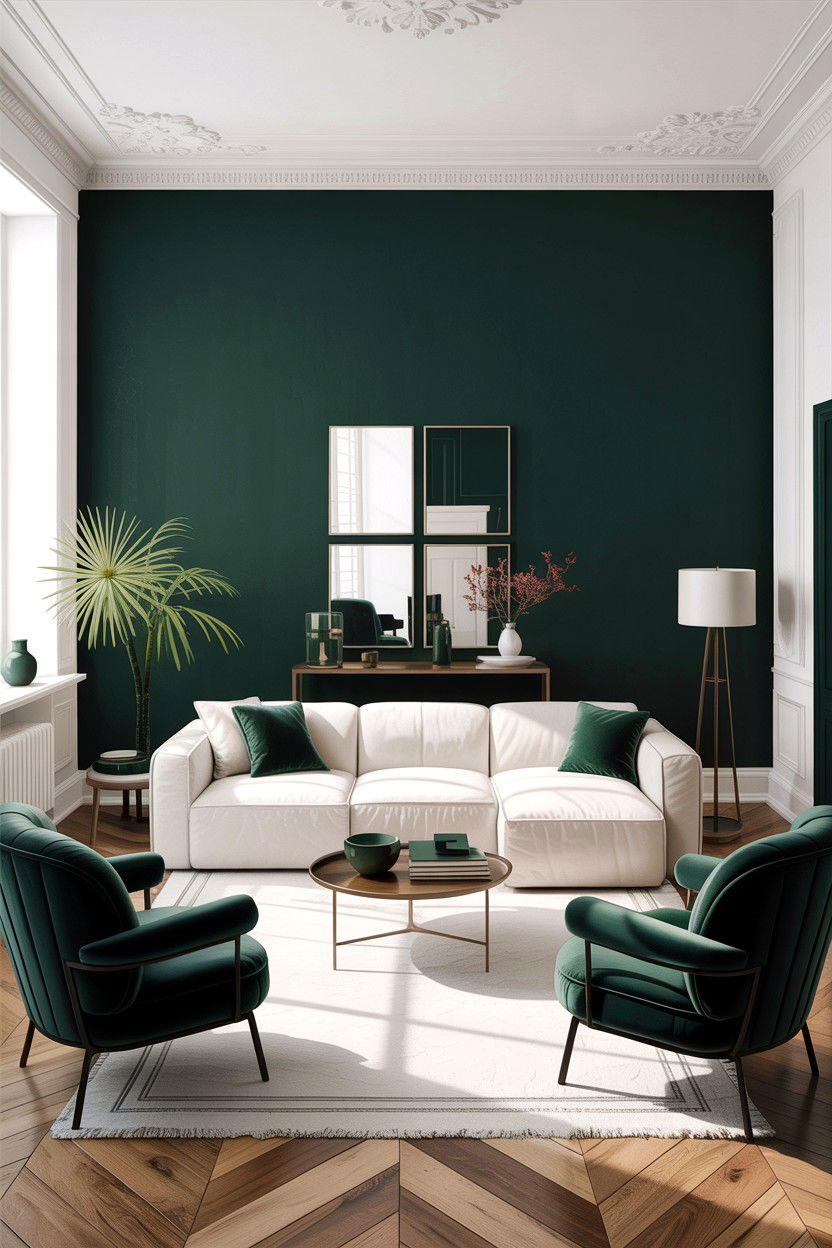 Dark Green White Living Room - 30 green and white living room ideas