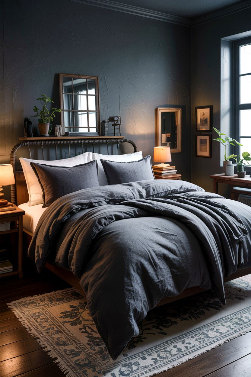 Dark Grey Linen Bedding - 30 bedroom bedding ideas