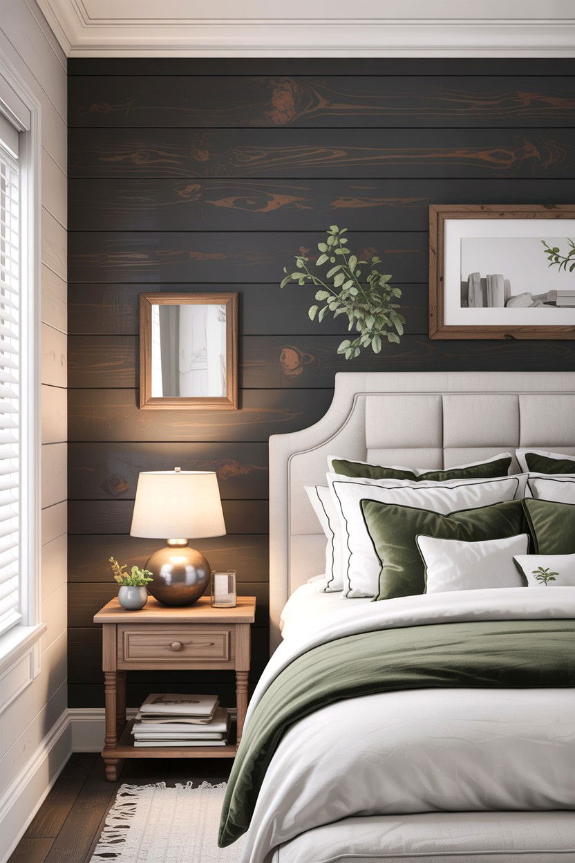 Dark Grey Shiplap Wall - 30 rustic grey bedroom ideas