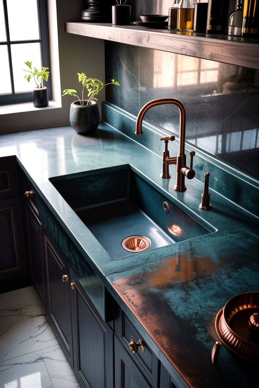 Dark Patina Copper Sink - 30 copper sink ideas