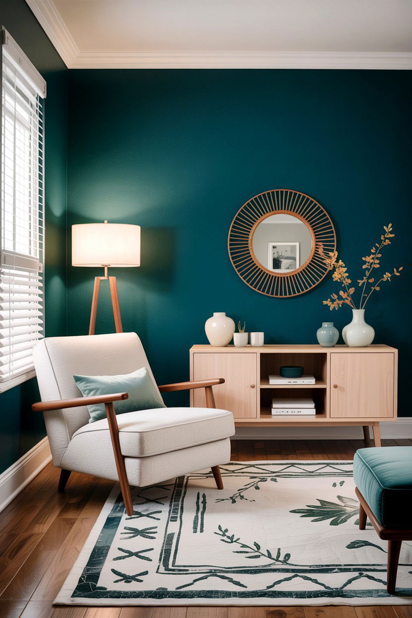 Dark Teal Accent Wall - 30 teal living room decor ideas
