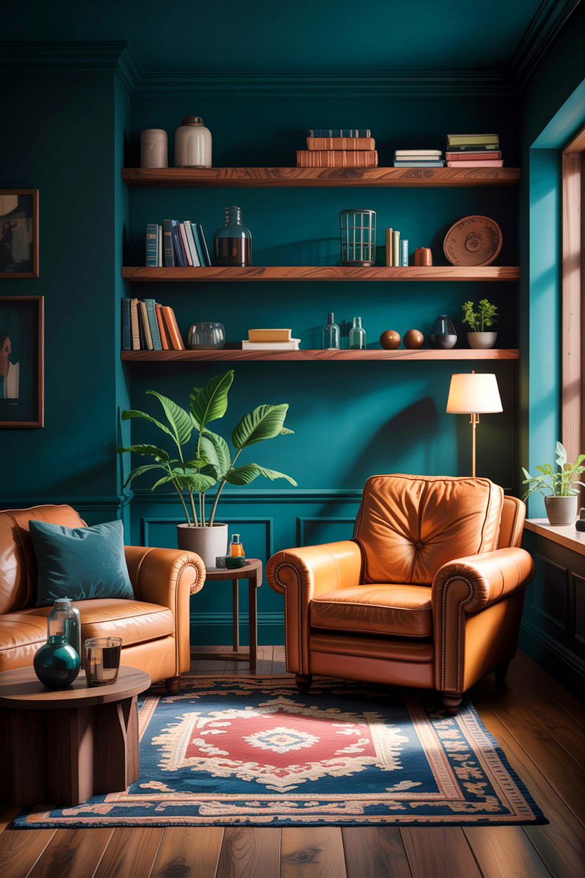 Dark Teal And Wood Living Room - 30 teal living room design ideas