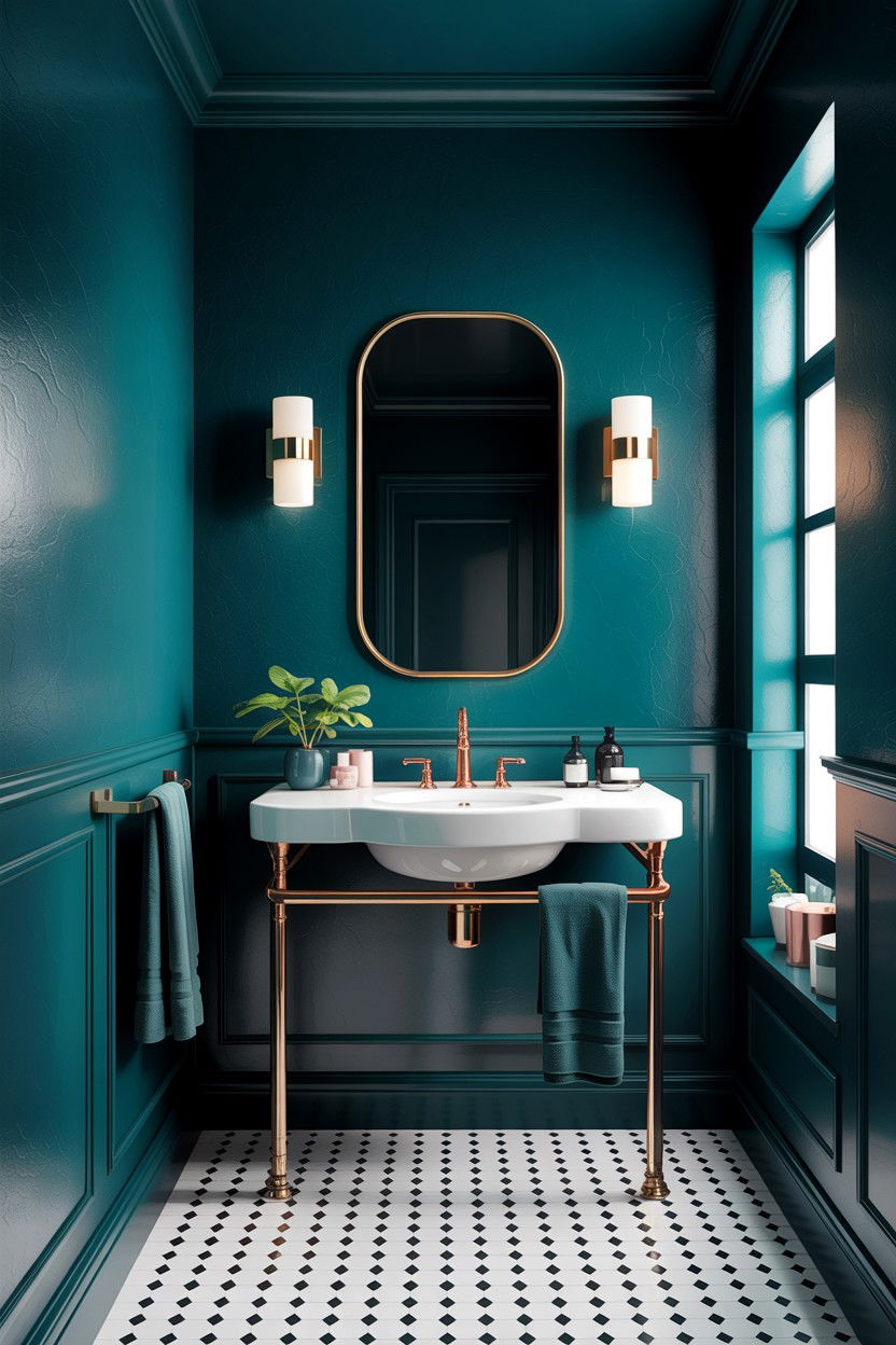 Dark Teal Bathroom Accent - 30 bathroom chair rail ideas