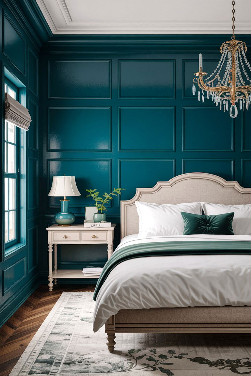Dark Teal Paneled Wall - 30 traditional teal bedroom ideas
