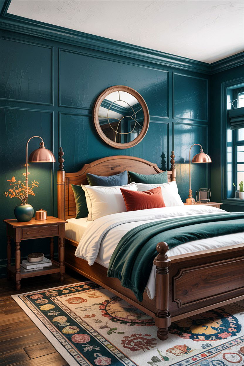 Dark Teal Rustic Bedroom - 30 rustic blue bedroom ideas