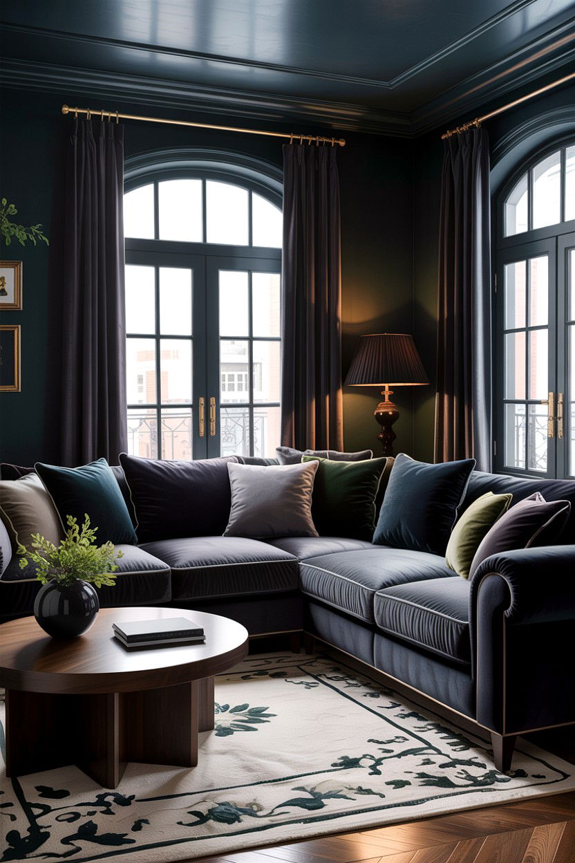 Dark Velvet Living Room - 30 gothic living room ideas
