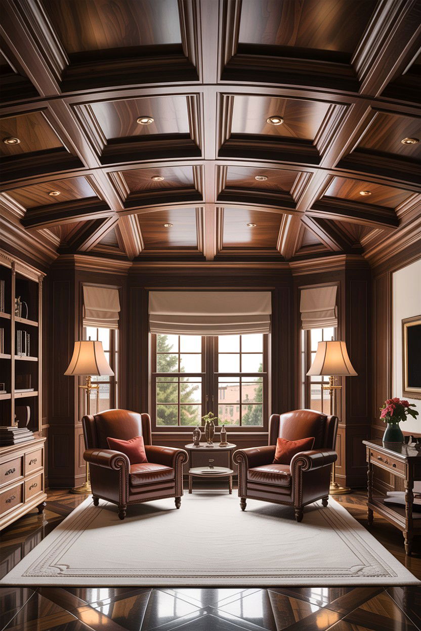 Dark Walnut Beam Ceiling - 30 bedroom coffered ceiling designs