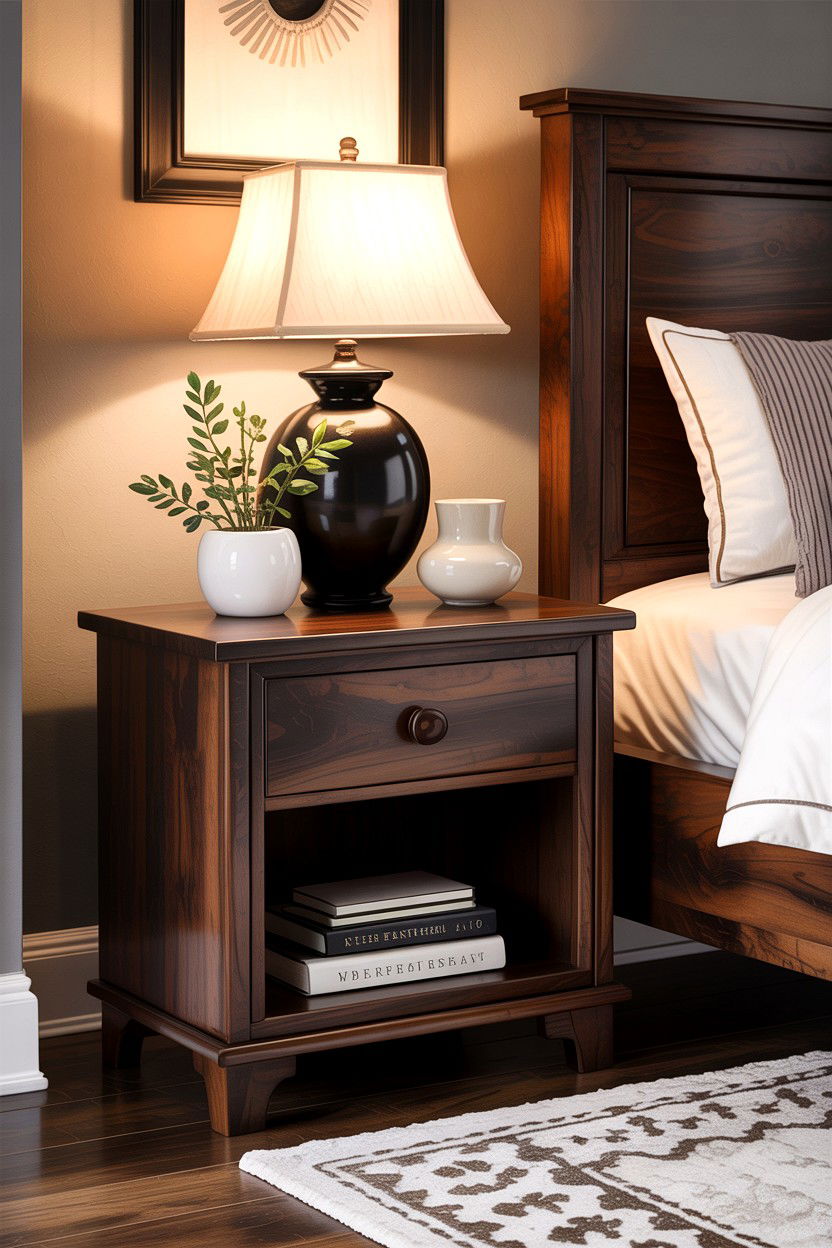 Dark Walnut Nightstand - 30 bedroom rustic nightstands