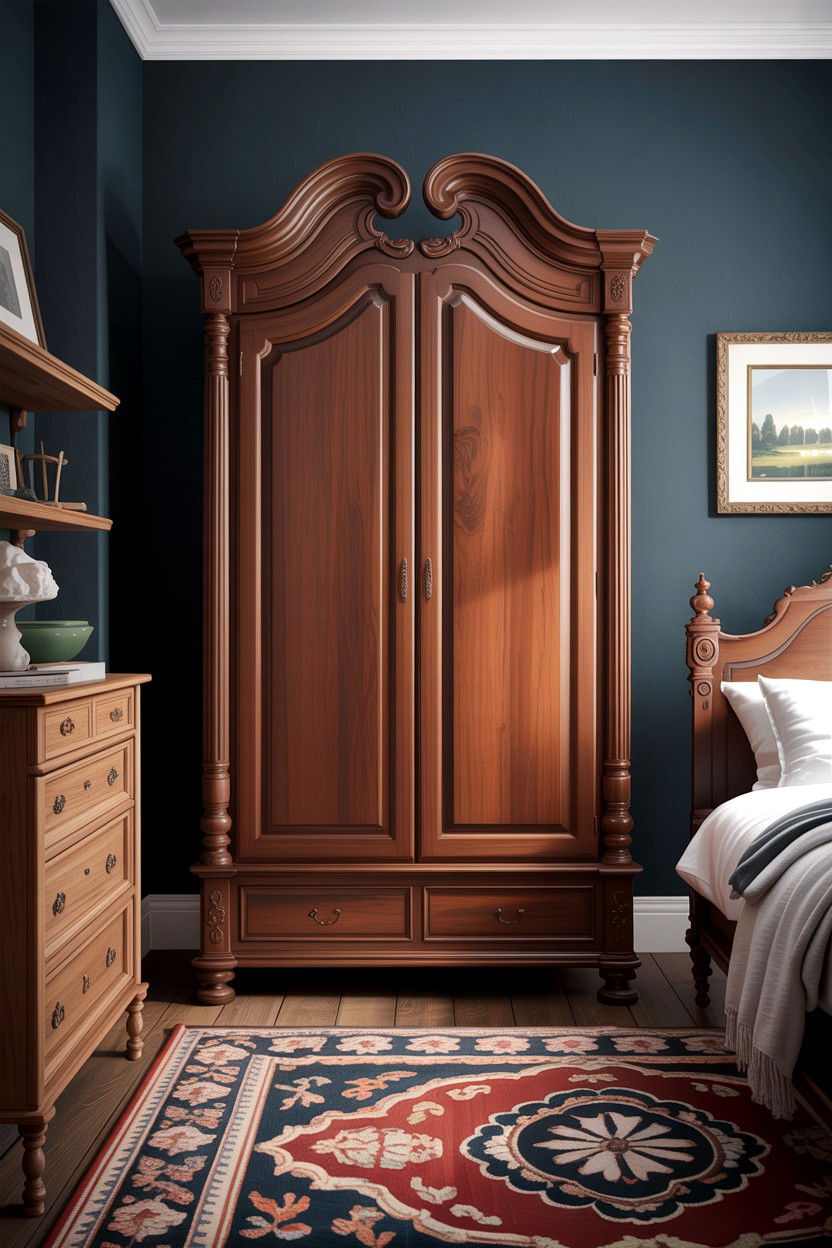 Dark Wood Armoire - 30 dark academia bedroom ideas