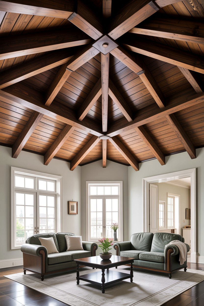 Dark Wood Beam Ceiling - 30 rustic black living room ideas