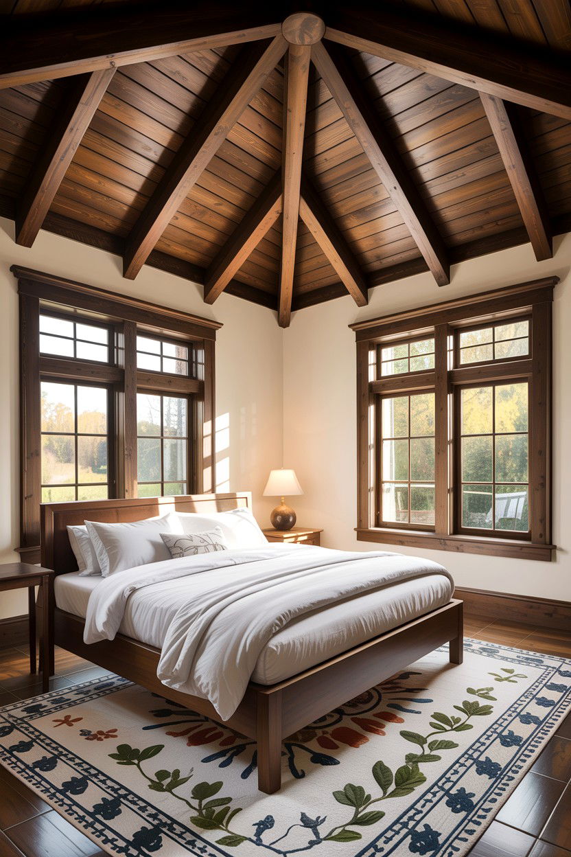 Dark Wood Ceiling - 30 warm brown bedroom ideas