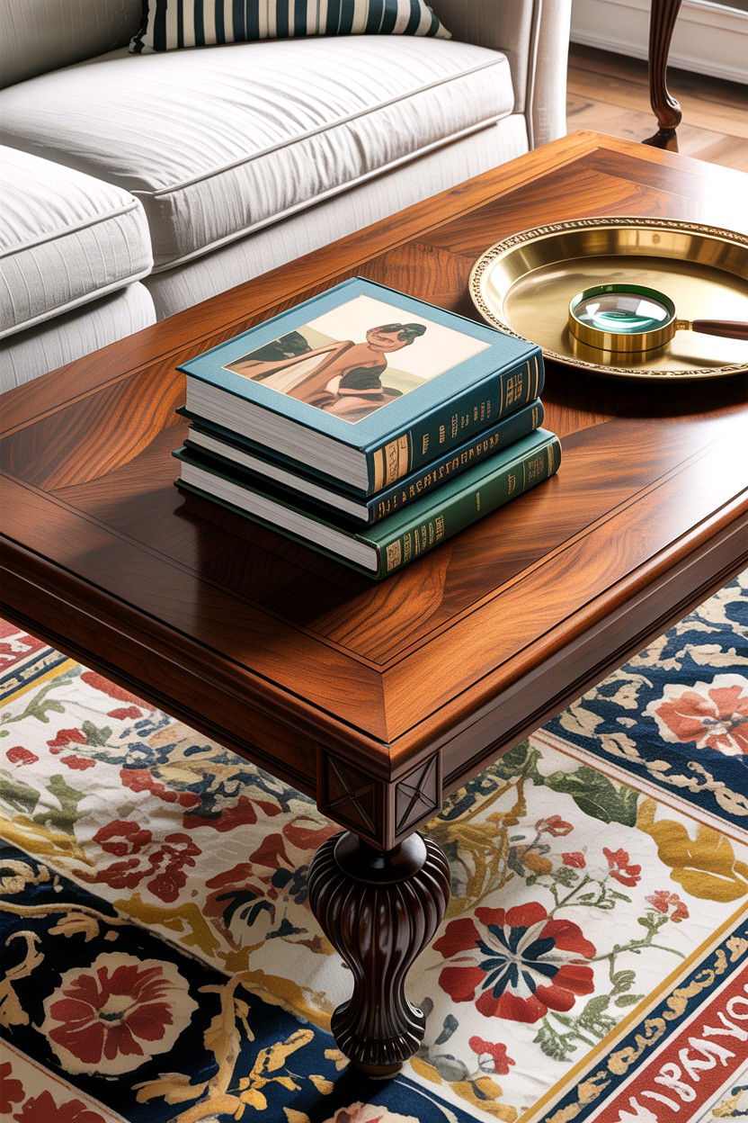 Dark Wood Coffee Table - 30 dark academia living room ideas