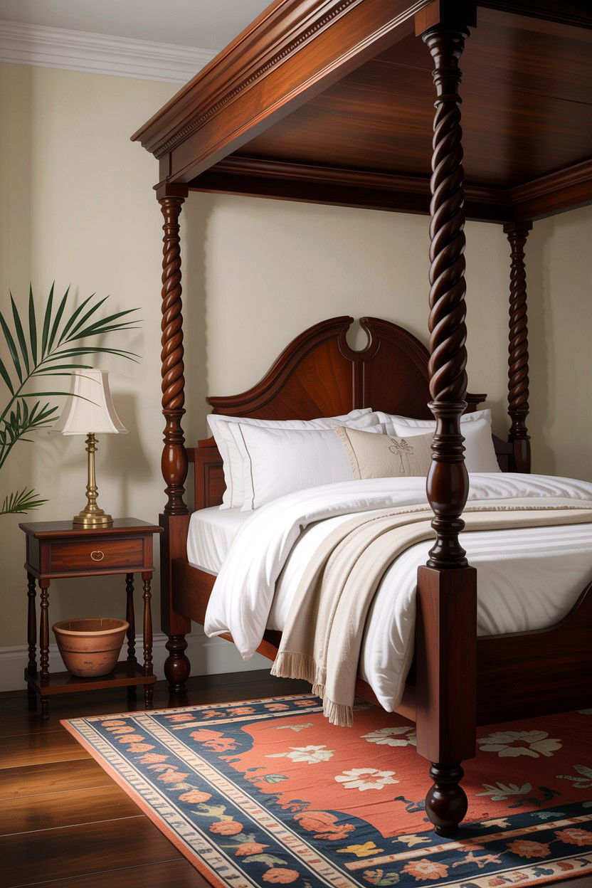 Dark Wood Four Poster Bed - 30 British colonial bedroom ideas