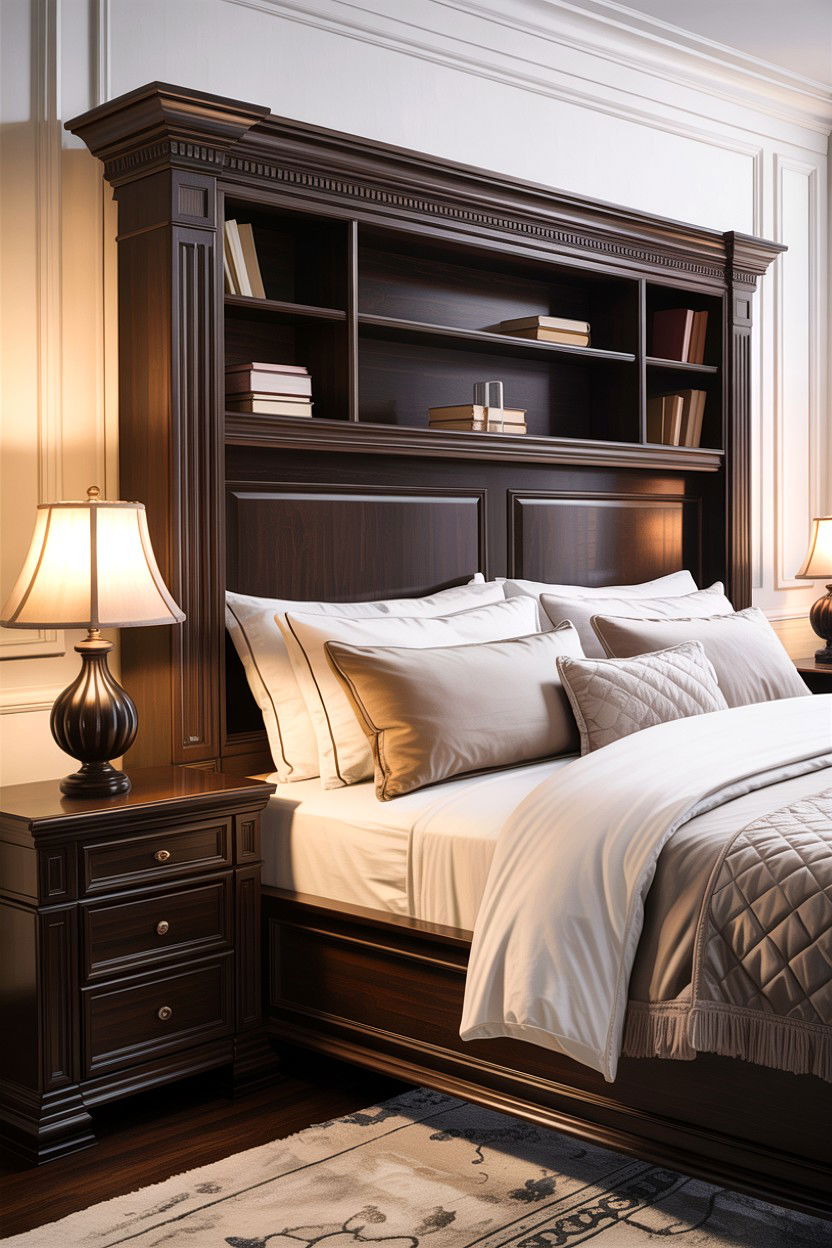 Dark Wood Headboard - 30 bedroom storage headboards