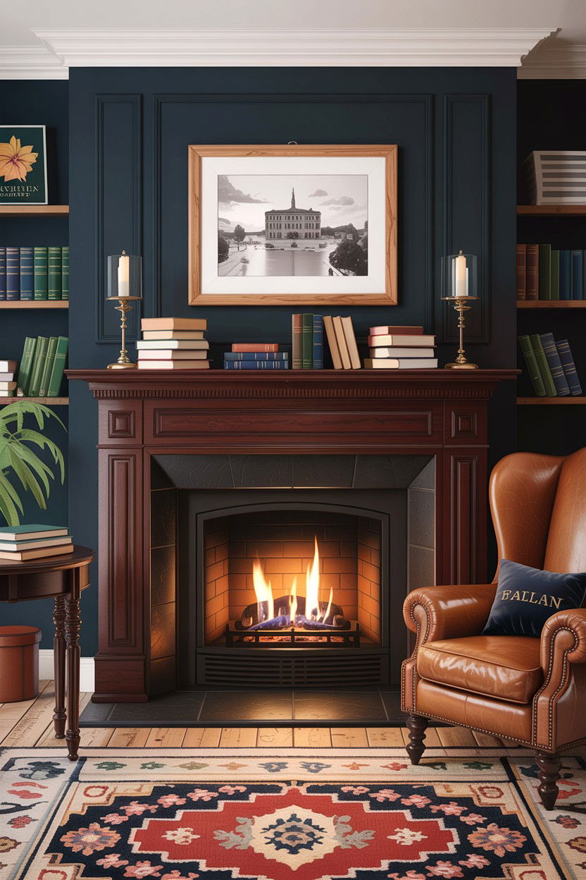 Dark academia fireplace insert - 30 living room fireplace insert ideas