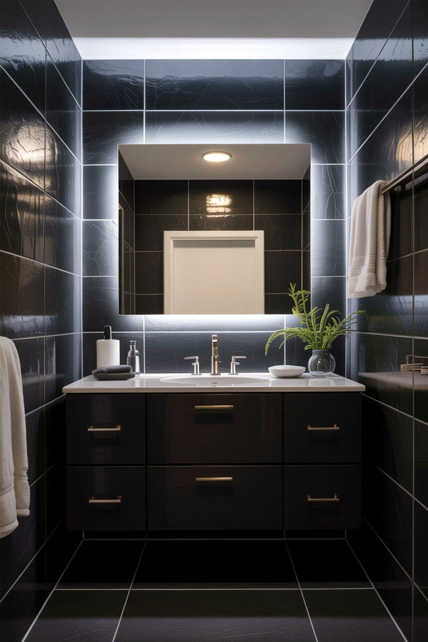 Dark bathroom backlit mirror - 30 backlit bathroom mirror ideas