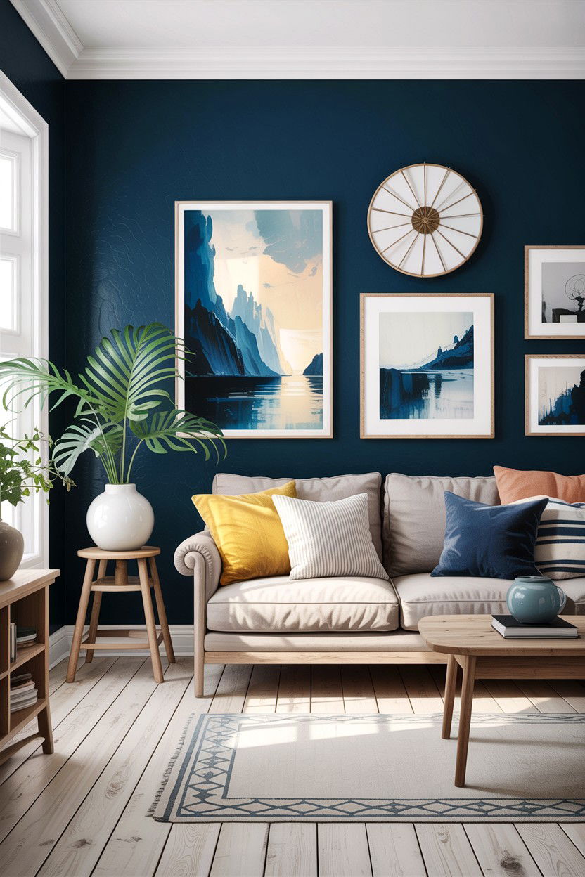 Dark blue scandinavian living room walls - 30 scandinavian blue living room ideas