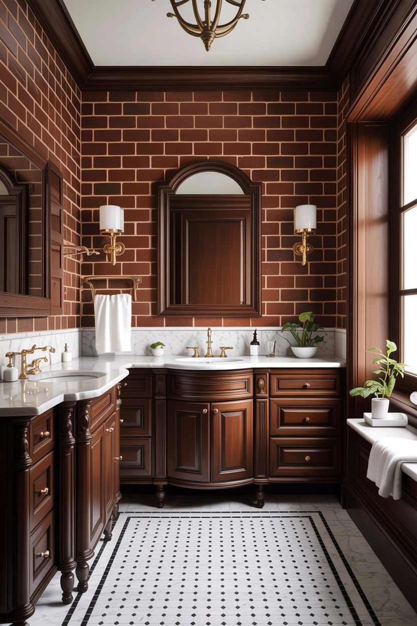 Dark brick bathroom walls - 30 exposed brick bathroom ideas