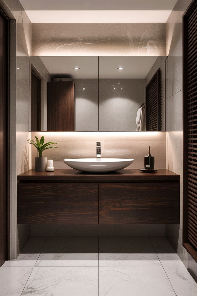 Dark brown floating vanity - 30 chocolate brown bathroom ideas