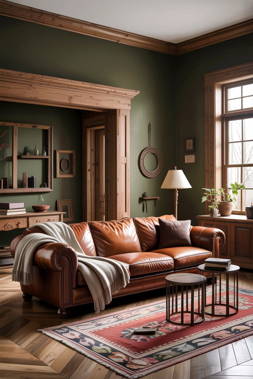 Dark brown leather living room - 30 dark living room ideas