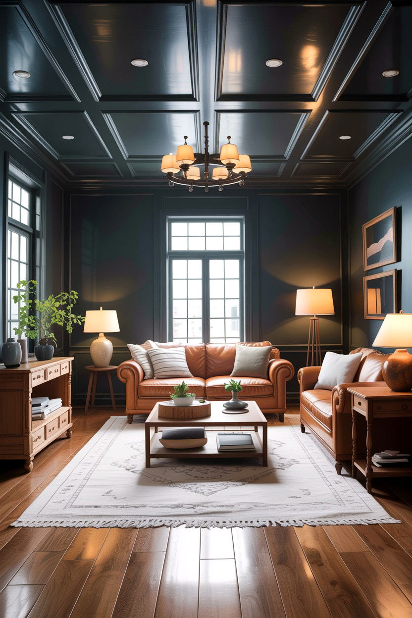 Dark ceiling living room - 30 living room fifth wall ideas