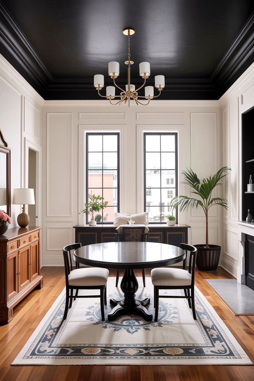 Dark ceiling white walls - 30 high contrast bathroom ideas