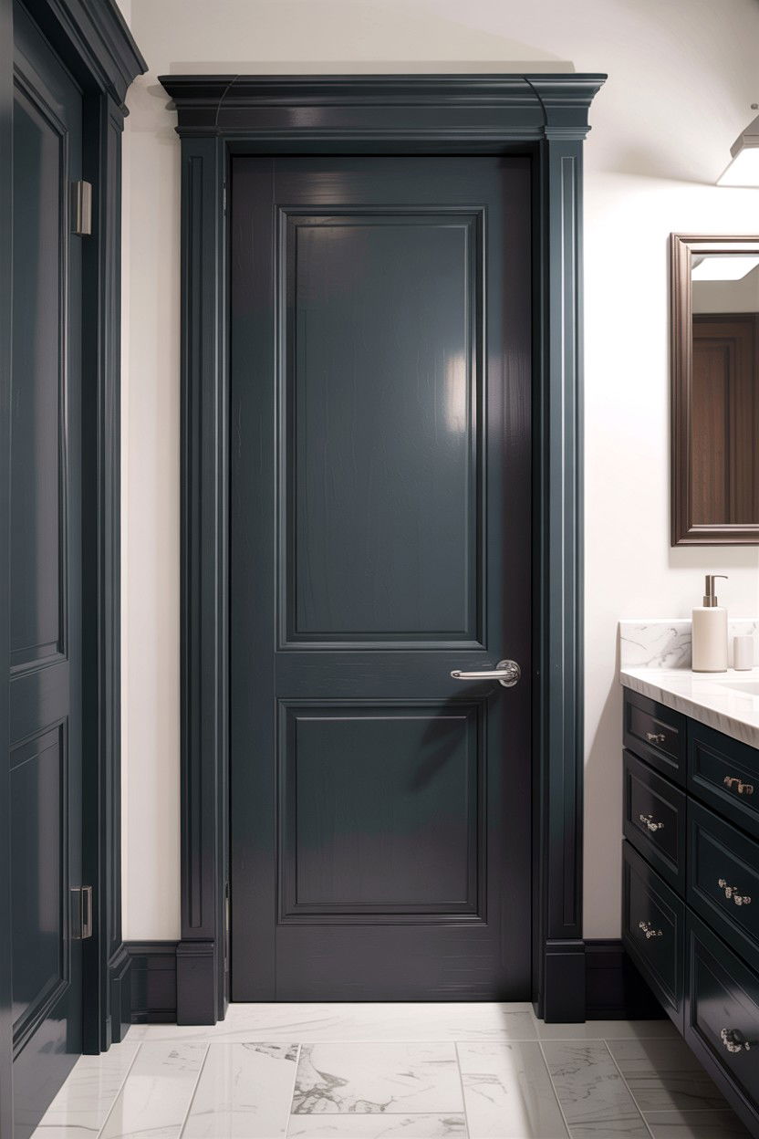 Dark charcoal bathroom door - 30 bathroom door statement ideas