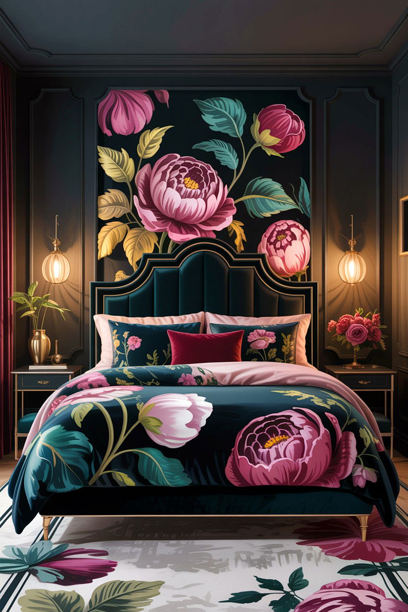Dark floral comforter - 30 bedroom floral bedding ideas
