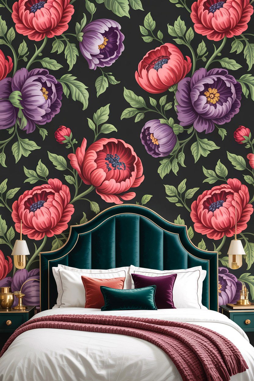 Dark floral wallpaper - 30 bedroom accent wall wallpapers