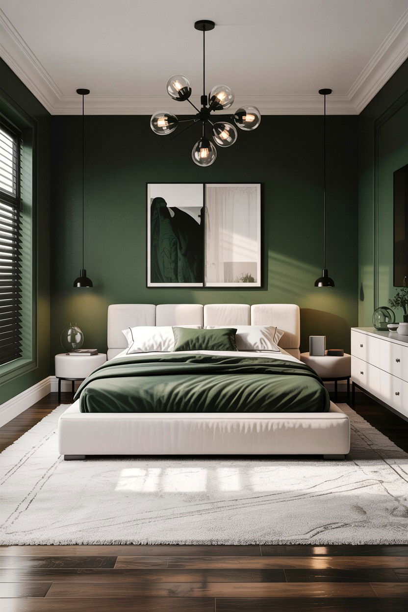 Dark green and white modern bedroom - 30 green and white bedroom ideas