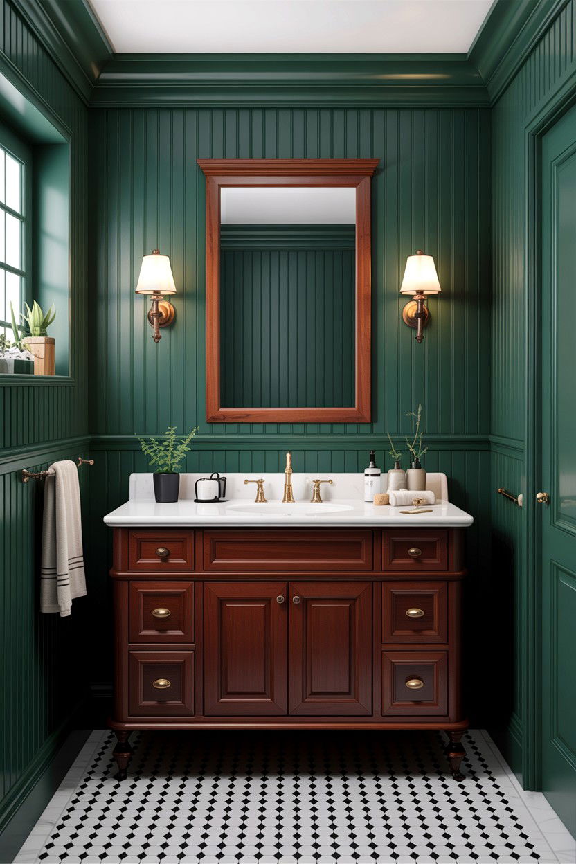 Dark green bathroom beadboard - 30 bathroom beadboard ideas