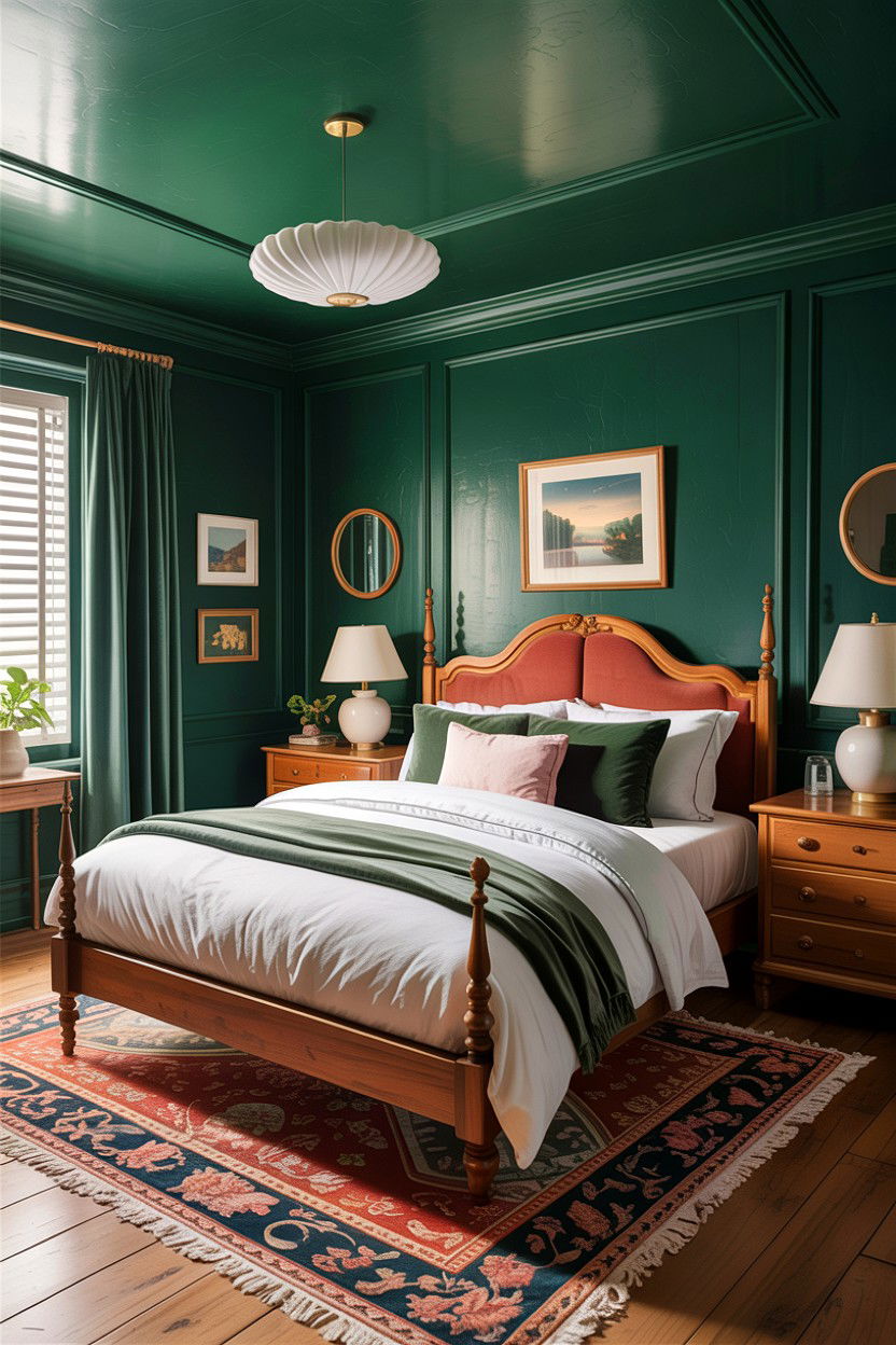 Dark green bedroom - 30 rustic green bedroom ideas